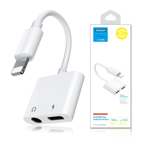 Adapter Joyroom splitter Lightning - Lightning/ 3.5 mm mini jack (S-Y104) white 6956116718978