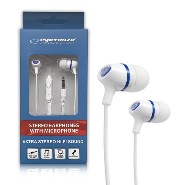 EARPHONES WITH MICROPHONE ESPERANZA EH191 WHITE-BLUE 5901299941706