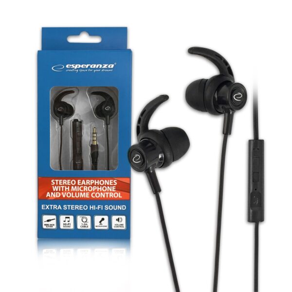 EARPHONES WITH MICROPHONE ESPERANZA EH199 BLACK 5901299941850