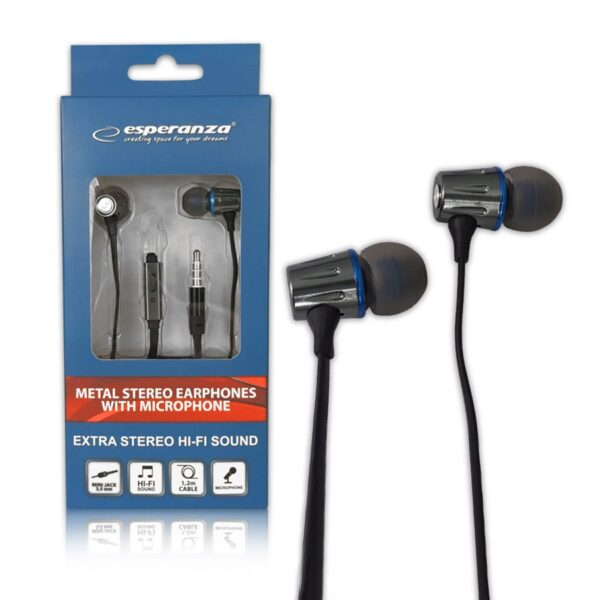 EARPHONES METAL WITH MICROPHONE AND ESPERANZA EH203 GRAPHITE-BLUE 5901299942147