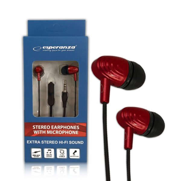 EARPHONES WITH MICROPHONE ESPERANZA EH193 BLACK-RED 5901299941751