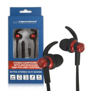 EARPHONES WITH MICROPHONE AND VOLUME CONTROL ESPERANZA EH201 BLACK-RED 5901299941898