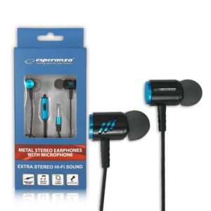 EARPHONES METAL WITH MICROPHONE ESPERANZA EH207 BLACK-BLUE 5901299942208