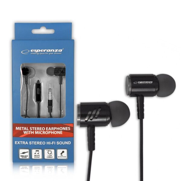 EARPHONES METAL WITH MICROPHONE ESPERANZA EH207 BLACK-SILVER 5901299942215