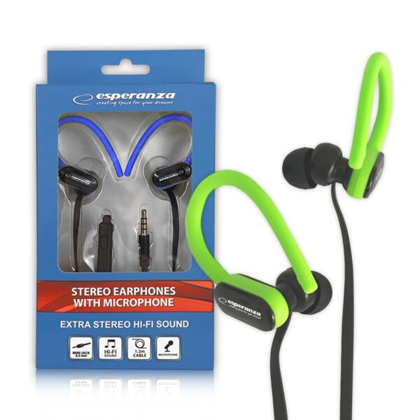 EARPHONES WITH MICROPHONE ESPERANZA EH197 BLACK-GREEN 5901299941829