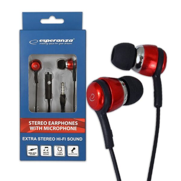 EARPHONES WITH MICROPHONE ESPERANZA EH192 BLACK-RED 5901299941713