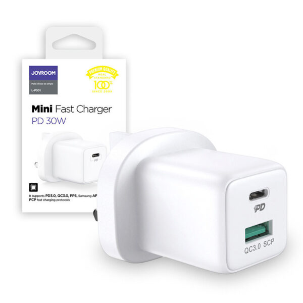 Charger Joyroom USB Type C/ USB 30W Power Delivery Quick Charge 4,5A (UK plugin) (L-QP303) white 6941237162854