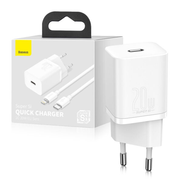 Charger Baseus Super Si PD 20W 1x USB-C + cable USB-C - Lightning white 6953156230064