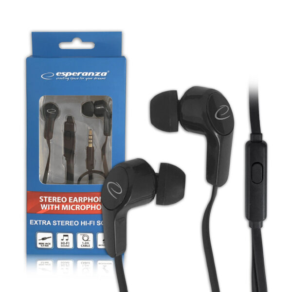 EARPHONES WITH MICROPHONE ESPERANZA EH196 BLACK 5901299941799