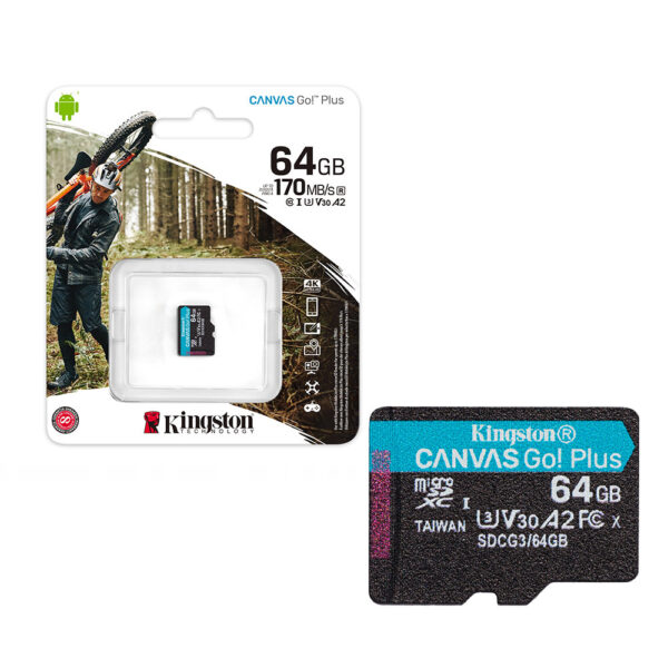 Memory Card Kingston micro SDXC Canvas Go! Plus 64GB class 10 UHS-I 170 MB/s + adapter 740617301045