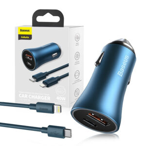 Car charger Baseus Golden Contactor Pro USB 40W PD 3.0 4+ SCP +USB Lightning blue 6953156201965