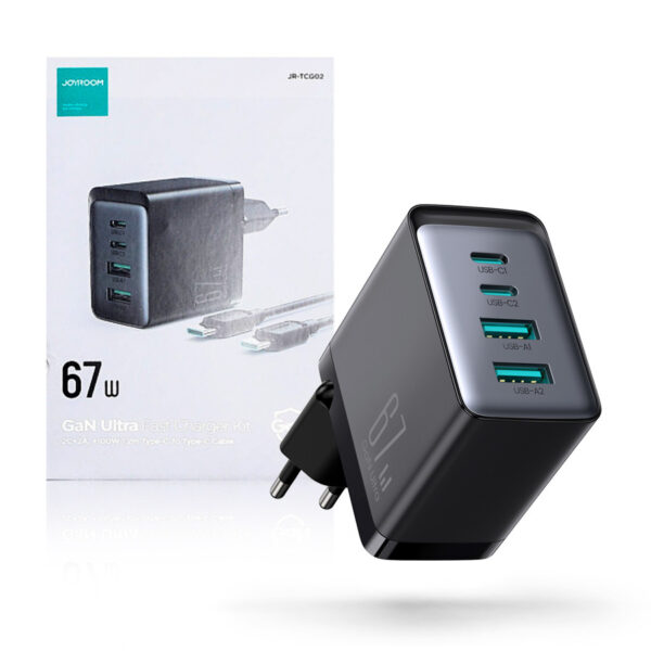 Charger Joyroom GaN 67W 4 port (2x USB, 2x USB C) + cable USB C– USB C 100W 1.2m black 6956116742492