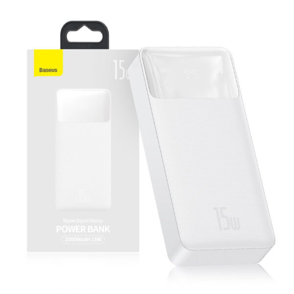 Powerbank Baseus Bipow with quick charge 20000mAh 15W + cable USB-A - Micro USB 0.25m (PPBD050102) white 6932172618223