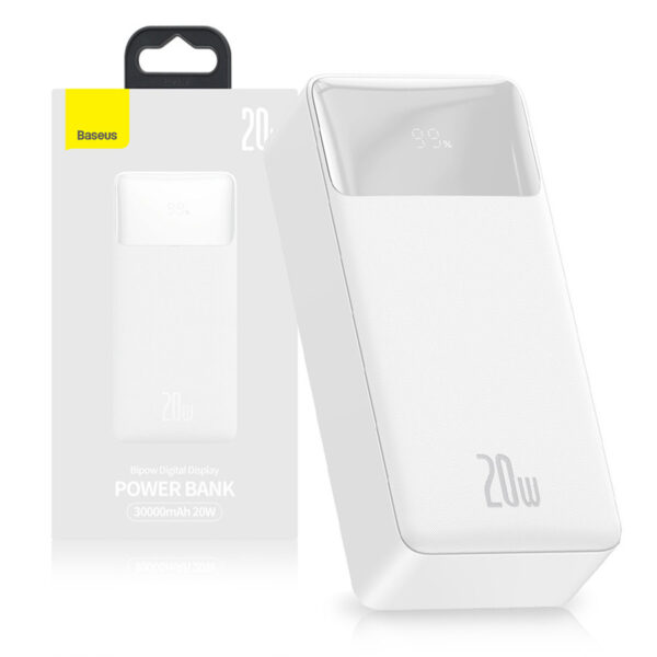 Powerbank Baseus Bipow with quick charge 30000mAh 20W + cable USB-A - Micro USB 0.25m (PPBD050402) white 6932172618285