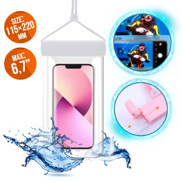 Waterproof phone case 115mm x 220mm white 9145576277386