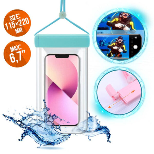 Waterproof phone case 115mm x 220mm light blue 9145576277423