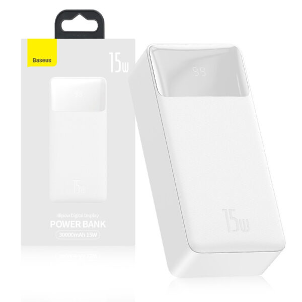 Powerbank Baseus Bipow with display 30000mAh 15W + cable USB-A - Micro USB 0.25m (PPBD050202) white 6932172618247