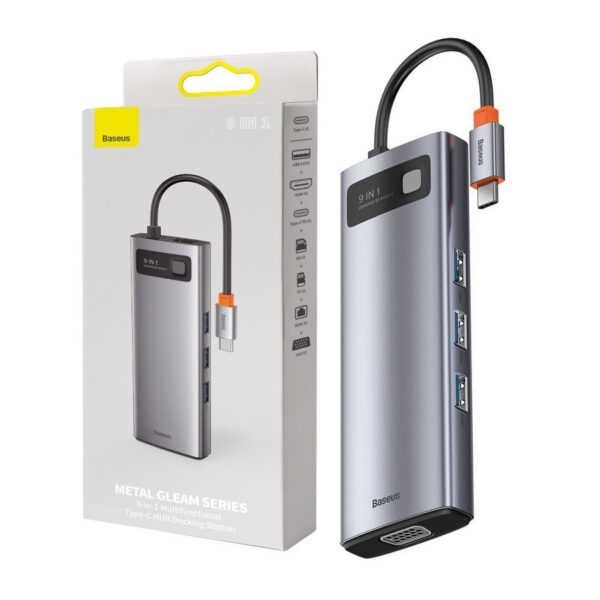 Adapter Baseus 9in1 HUB USB Type C - 3x 3.2 1 5Gbps/ PD 100W/VGA (CAHUB-CU0G) gray 6953156205932