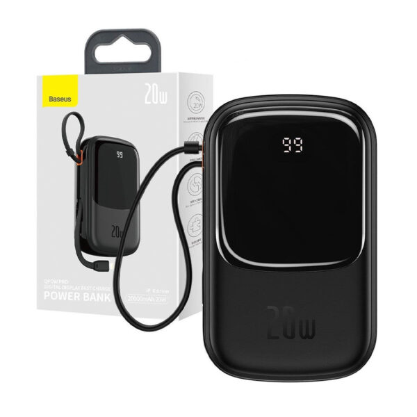 Power bank Baseus Qpow Digital Display quick charge 20000mAh 20W QC/PD/SCP cable Lightning black 6932172620653