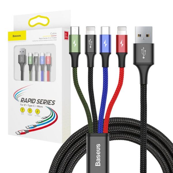 Cable 4in1 USB Baseus 2x Lightning Type C micro 3.5A 1.2m (CA1T4-A01) black 6953156278486