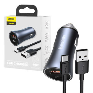 Car charger Baseus Pro Type C/USB 40 W 3.0 (TZCCJD-0G) gray 6953156201958