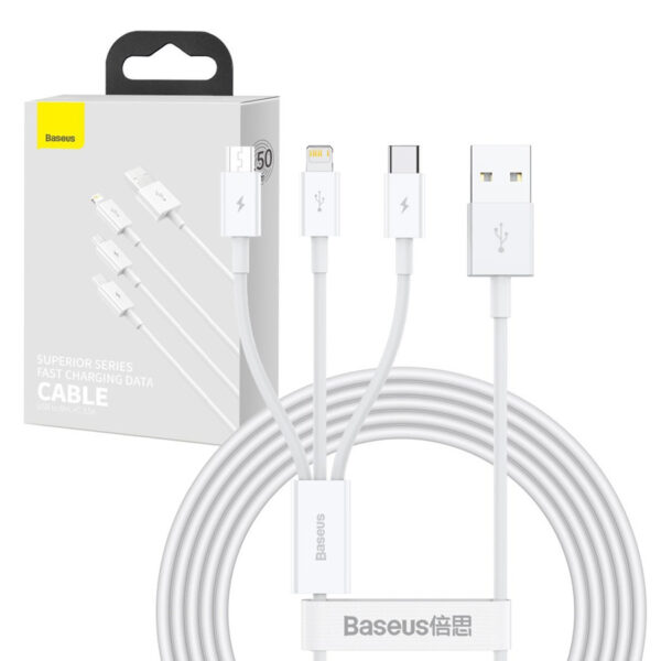 Cable USB Baseus 3in1 Type C micro 3.5 A 1.5 m (CAMLTYS-02) white 6953156205536