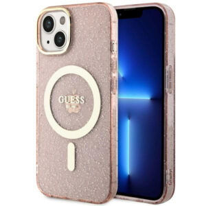 Guess iPhone 14 (6.1')GUHMP14SHCMCGP hardcase Magsafe IML Glitter Gold pink 3666339125868