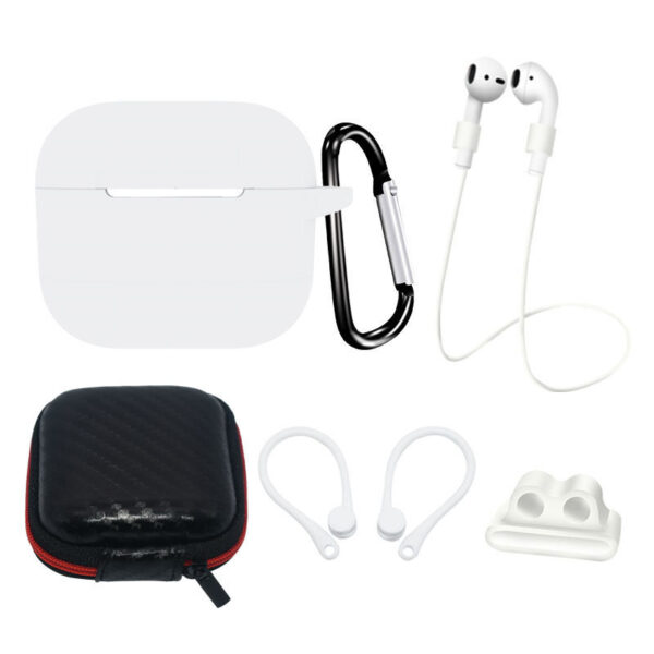 Silicon case AirPods 3 + ear hook/ neck strap/ watch strap holder/ carabiner white 9145576276945