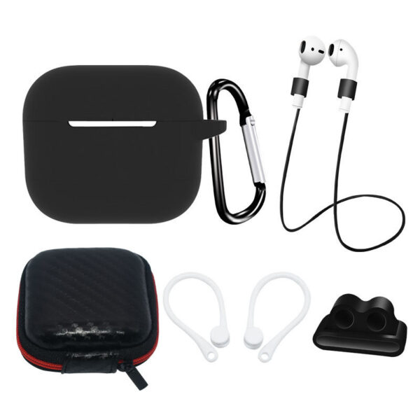 Silicon case AirPods 3 + ear hook/ neck strap/ watch strap holder/ carabiner (set) black 9145576276921