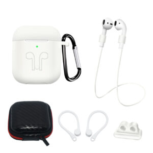 Silicon case AirPods 1/ 2 + ear hook/ neck strap/ watch strap holder/ carabiner white 9145576276907