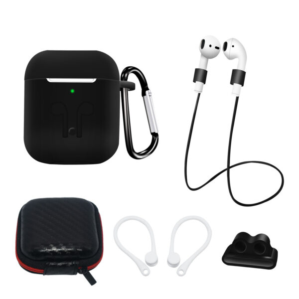 Silicon case AirPods 1/ 2 +earloop/neck strap/carabiner black 9145576276884