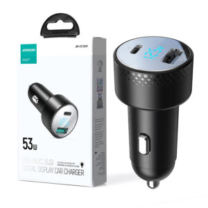 Car charger Joyroom with a voltmeter 53W (USB C, USB) JR-CCD01 black 6956116776848