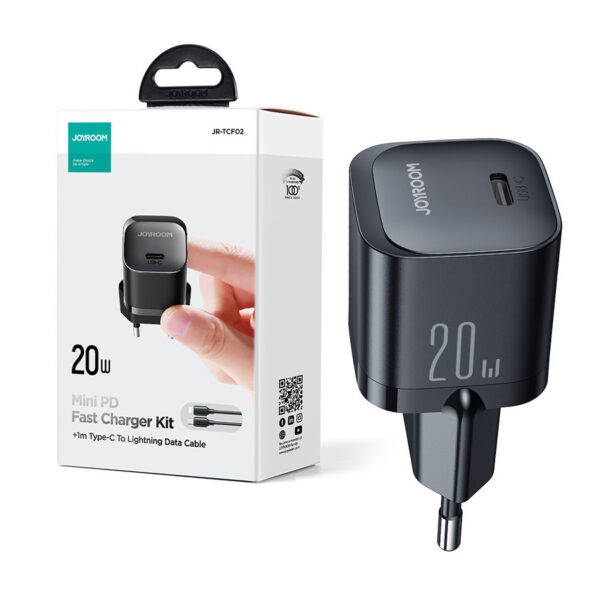 Mini charger Joyroom USB C 20W PD with cable USB C - Lightning JR-TCF02 black 6956116742447