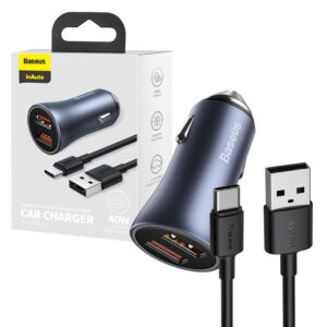 Baseus car charger 2x USB 40 W SCP FCP AFC + cable USB Type C (TZCCJD-A0G) gray 6953156201996