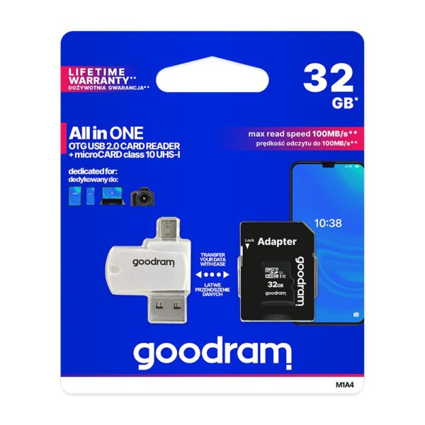 Memory Card GOODRAM microSDHC 32GB class 10 UHS-I + adapter + card reader 5908267930274