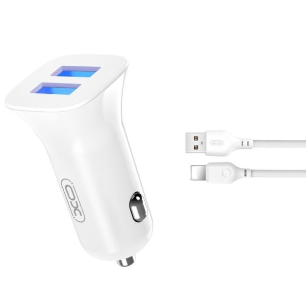 Car charger XO TZ10 2x USB 2,4A +cable Lightning white 6920680875931