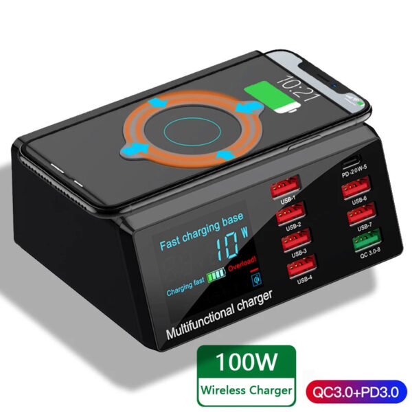 Inductive charging station X9 7xUSB +Type C 100W PD QC 3.0 5900217942733