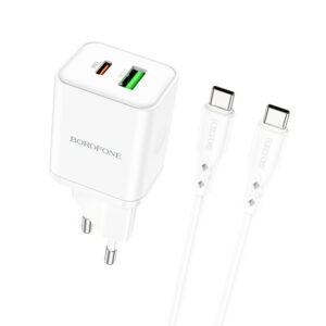 Charger Borofone BN7 USB + Type C QC 3.0 PD 20W with Type C/ Type C white 6974443384345