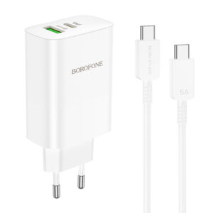 Charger Borofone BN10 Sunlight USB + Type C - QC 3.0 PD 65W with cable Type C/ Type C white 6974443388206