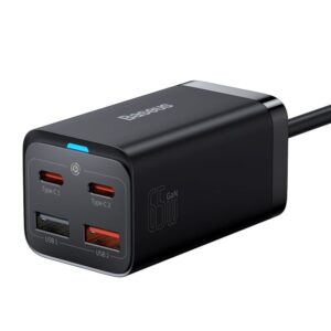 Charger Baseus GaN3 Pro PD 65W 2x USB-C 2x USB + cable USB-C - USB-C black 6932172600334