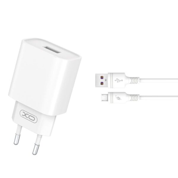 Charger XO CE02D QC 3.0 18W 1x USB + cable microUSB white 6920680808366