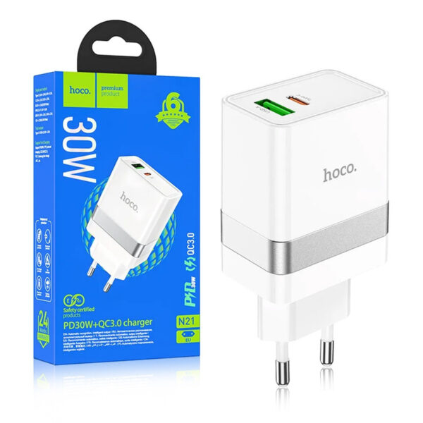 Charger HOCO Type C + USB QC3.0 Power Delivery 30W Starter N21 white 6942007600644