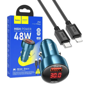 Car charger HOCO USB QC 3.0 Type C + cable Type C /Type C PD 48W Leader Z50 blue 6931474798800