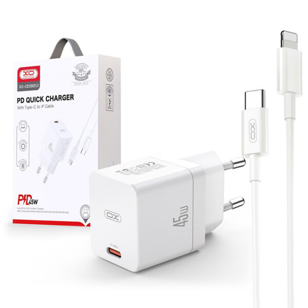 Charger XO CE09 PD 45W 1x USB-C + cable USB-C - Lightning white 6920680839391