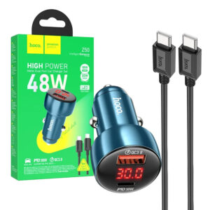 Car charger HOCO USB QC 3.0 + Type C + cable Type C to Apple Lightning 8-pin PD 48W Leader Z50 blue 6931474798787