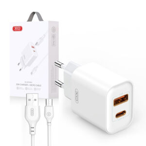 Charger XO CE12 PD QC 3.0 20W 1x USB 1x USB-C + cable USB - microUSB white 6920680844401