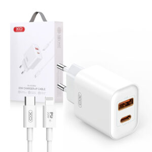 Charger XO CE12 PD QC 3.0 20W 1x USB 1x USB-C + cable USB-C - Lightning white 6920680844388