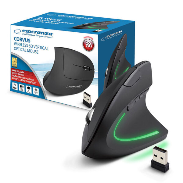 VERTICAL WIRELESS MOUSE ESPERANZA 2.4GHZ 6D OPT. USB CORVUS