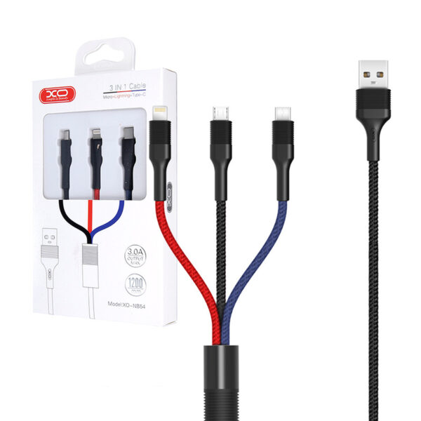 Cable USB XO NB54 3w1 - Lightning + USB-C + microUSB 1,2 m 3A multicolor 6920680899012