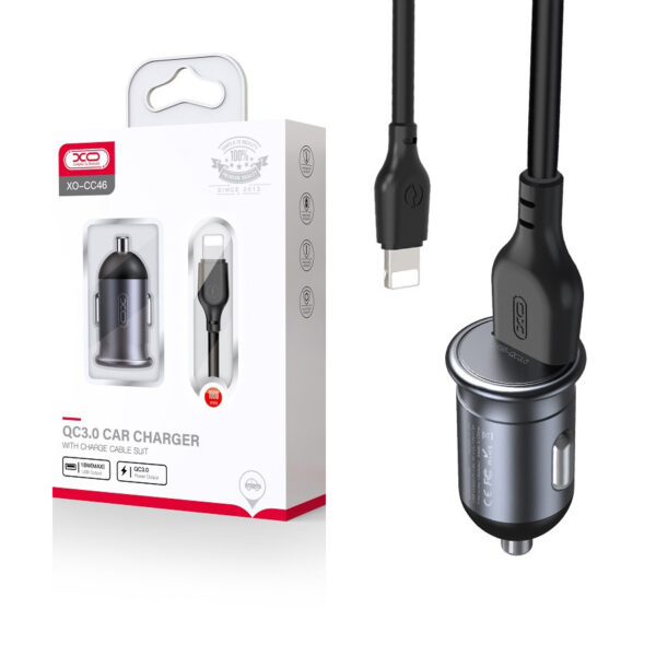 Car charger XO CC46 QC 3.0 18W USB + cable Lightning gray 6920680828432